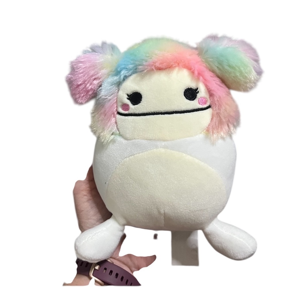 Squishmallow Zaylee 8” Big Foot Yeti White Plush Rainbow Hair Pigtails